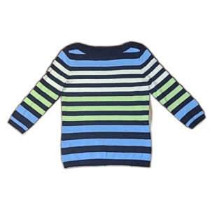 Chaps Knit Top Boatneck Quarter Sleeve Dressy Casual Sweater Striped Blouse Med.